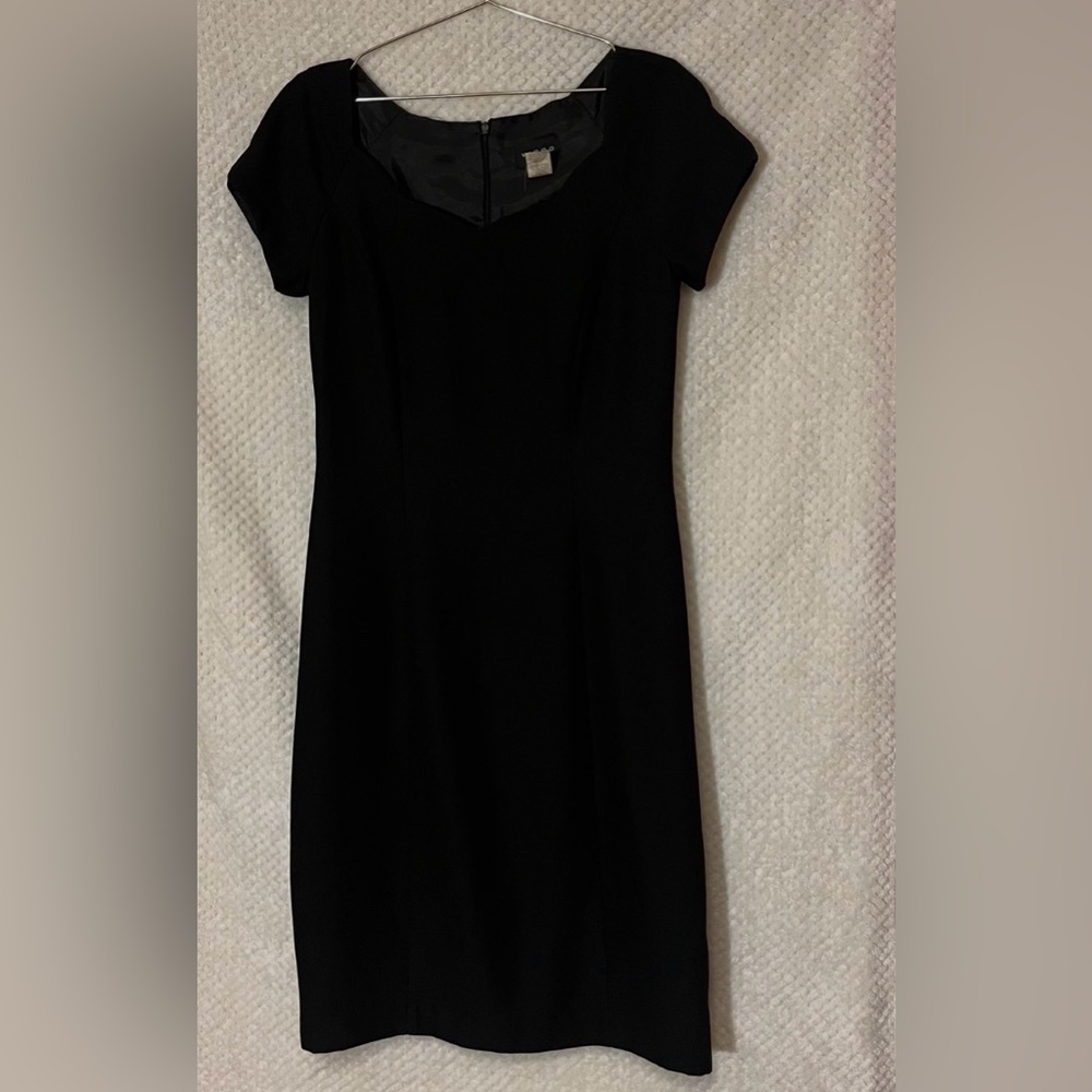 Virgo Black Sheath Dress Short Sleeves Formal Elegant Fitted Classic Womens 8T - Picture 1 of 6